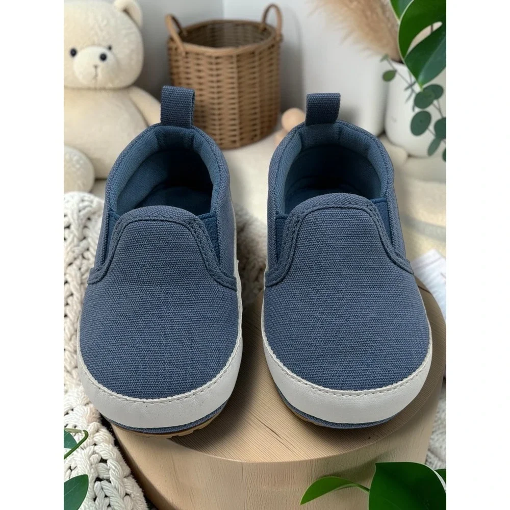 Lucky Brand Blue Canvas Slip On Shoes Infant Toddler Clover Detail Size 2